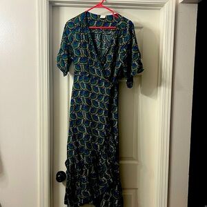 Elegant Blue and Green Maxi Dress